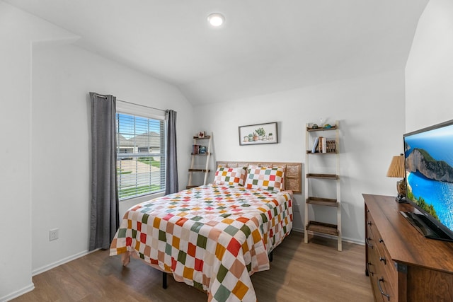 21411 Waldenburg Pl, Tomball, TX 77375 - bedroom with wood finished floors, lofted ceiling, baseboards, and recessed lighting