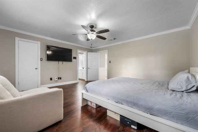 23334 Earlmist Dr, Spring, TX 77373 - bedroom featuring wood finished floors, ornamental molding, baseboards, connected bathroom, and a ceiling fan