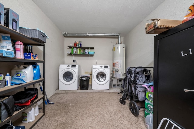 19414 Gooselake Ln, Houston, TX 77084 - laundry area with water heater, independent washer and dryer, and carpet