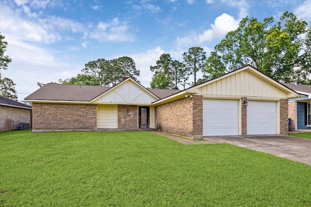 2718 Leichester Dr, Spring, TX 77386 - ranch-style home with a garage, a front yard, concrete driveway, and brick siding