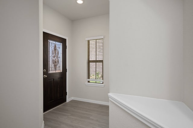 22606 Rosy Heights Trl, Tomball, TX 77377 - foyer entrance with baseboards, wood finished floors, and recessed lighting