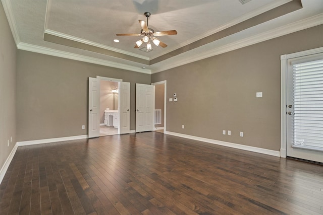 145 W Shore Dr, Montgomery, TX 77356 - spare room featuring a raised ceiling, a ceiling fan, hardwood / wood-style flooring, baseboards, and crown molding