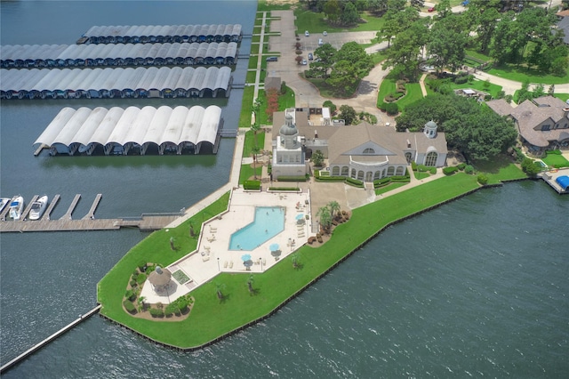 145 W Shore Dr, Montgomery, TX 77356 - aerial view of property and surrounding area featuring a pool area and a nearby body of water