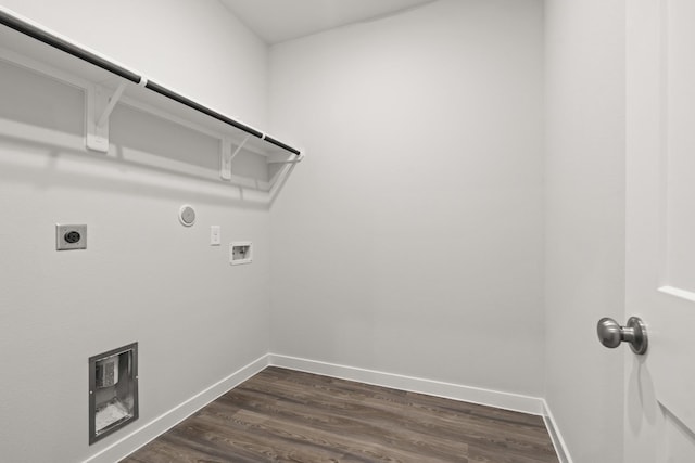 5803 Grantgrala Dr, Katy, TX 77493 - washroom with washer hookup, electric dryer hookup, baseboards, gas dryer hookup, and dark wood-type flooring