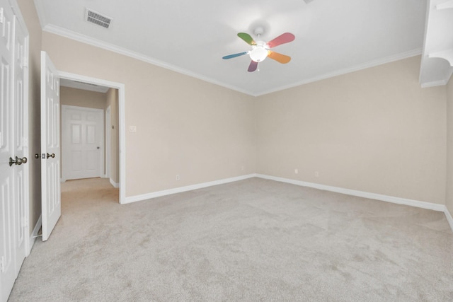 13523 Broadmeadow Ln, Houston, TX 77077 - unfurnished room featuring light colored carpet, ceiling fan, ornamental molding, and baseboards
