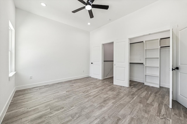 990-992 Marjorie St, Houston, TX 77088 - unfurnished bedroom with light wood-type flooring, recessed lighting, baseboards, and ceiling fan