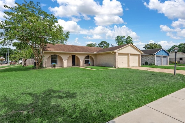 10203 Huntington Dale Dr, Houston, TX 77099 - single story home featuring a garage, concrete driveway, a front yard, and brick siding