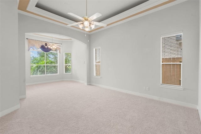 6318 Goodlowe Park, Sugar Land, TX 77479 - spare room with a raised ceiling, ornamental molding, carpet, baseboards, and a chandelier