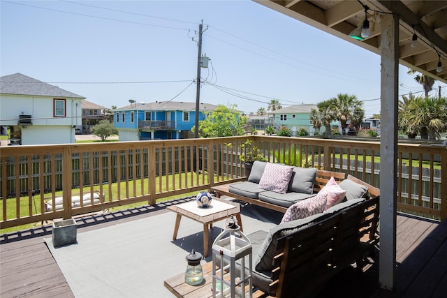 16535 Jamaica Inn Rd, Jamaica Beach, TX 77554 - deck featuring outdoor lounge area, a residential view, and a fenced backyard