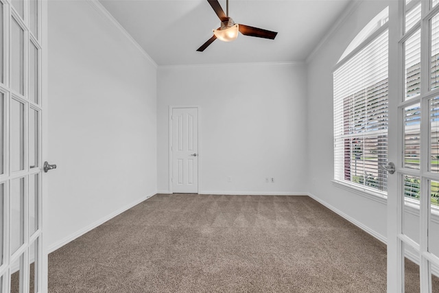 3031 Clover Trace Dr, Spring, TX 77386 - unfurnished room featuring carpet, crown molding, a ceiling fan, and baseboards