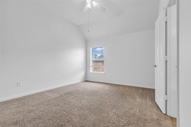 3031 Clover Trace Dr, Spring, TX 77386 - unfurnished room with carpet floors, lofted ceiling, ceiling fan, and baseboards
