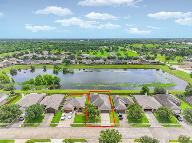 5212 Mcgrath Dr, Alvin, TX 77511 - aerial perspective of suburban area with a large body of water and property boundaries highlighted