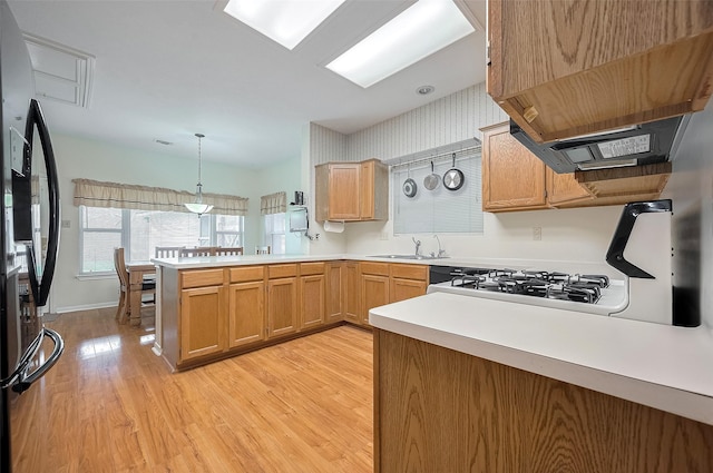 20011 Doherty Cir, Katy, TX 77449 - kitchen featuring a peninsula, light wood-style flooring, a sink, and light countertops