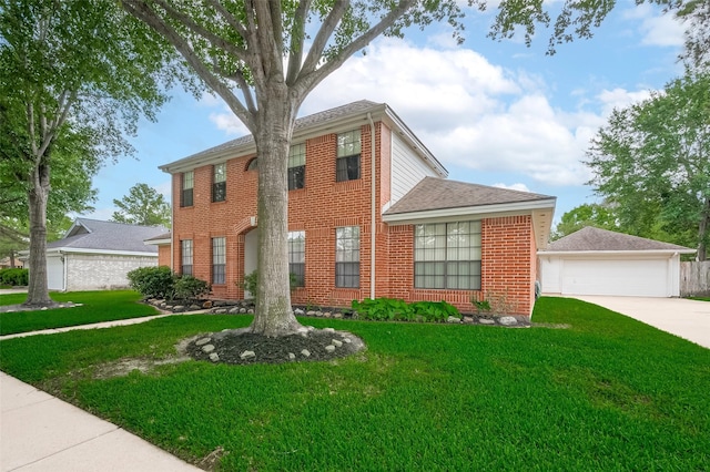20011 Doherty Cir, Katy, TX 77449 - view of front of house featuring brick siding, a front yard, a garage, and a shingled roof