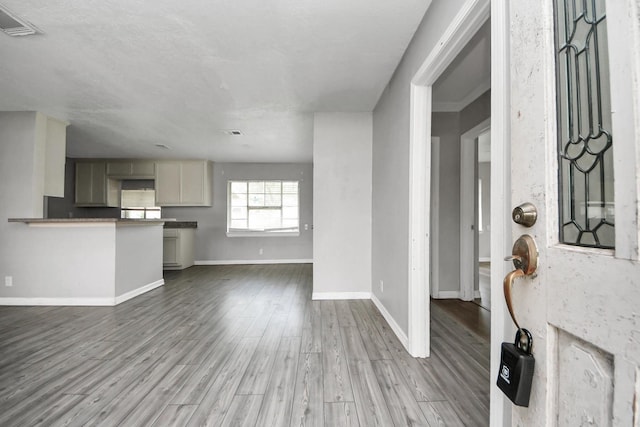 141 E Twickenham Trl, Houston, TX 77076 - unfurnished living room featuring wood finished floors and baseboards