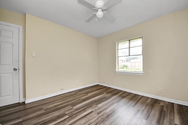 141 E Twickenham Trl, Houston, TX 77076 - unfurnished room featuring dark wood-style floors, ceiling fan, and baseboards