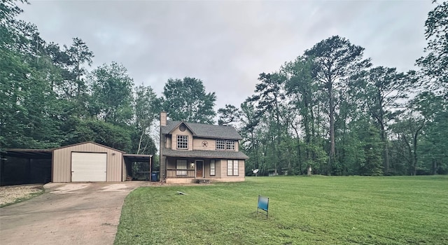 10 Walnut Loop, Shepherd, TX 77371 - view of front of home with a porch, a front yard, an outdoor structure, and driveway