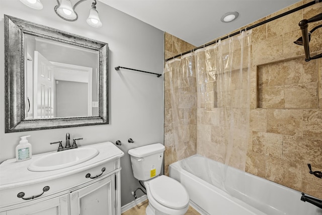 1043 Sierra Shadows Dr, Katy, TX 77450 - full bathroom featuring vanity, toilet, and shower / bathtub combination with curtain