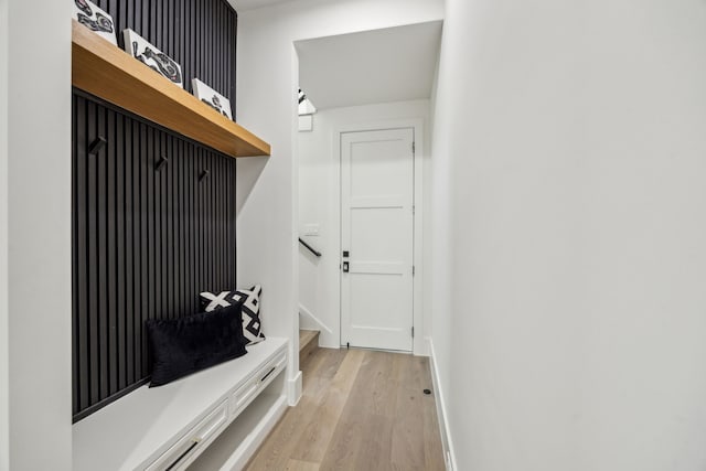 7310 Jalna St, Houston, TX 77055 - mudroom featuring light wood-style flooring and baseboards