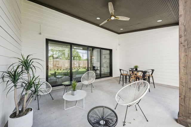 7310 Jalna St, Houston, TX 77055 - view of patio / terrace with a ceiling fan and outdoor dining area