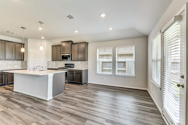 1210 Oak Barrel Run, Richmond, TX 77406 - kitchen with stainless steel appliances, healthy amount of natural light, light countertops, recessed lighting, and lofted ceiling