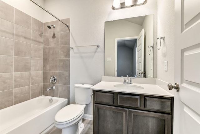 1210 Oak Barrel Run, Richmond, TX 77406 - bathroom featuring toilet, vanity,  shower combination, and baseboards