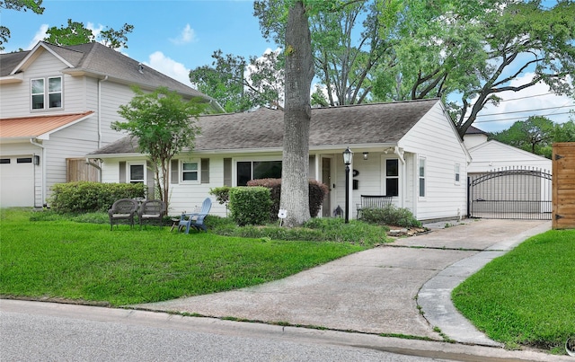 1635 Althea Dr, Houston, TX 77018 - view of front facade with a gate, a front lawn, a porch, a garage, and a shingled roof