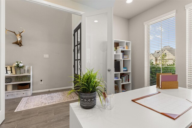 16334 Silver Emperor St, Humble, TX 77346 - office area featuring wood finished floors, recessed lighting, and baseboards