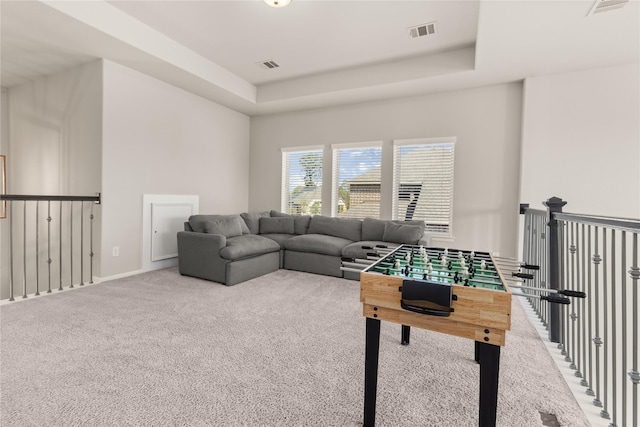 16334 Silver Emperor St, Humble, TX 77346 - rec room featuring carpet flooring and a tray ceiling
