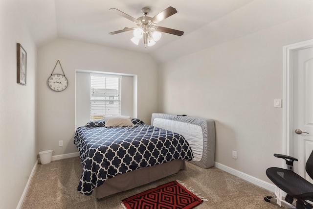 5010 Trembling Aspen Ln, Rosenberg, TX 77471 - bedroom with carpet flooring, vaulted ceiling, baseboards, and ceiling fan