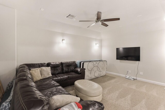 5010 Trembling Aspen Ln, Rosenberg, TX 77471 - living area featuring carpet, a ceiling fan, and baseboards