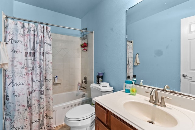 9108 Yellow Cedar Trl, Fort Worth, TX 76244 - bathroom with toilet, shower / bath combo, vanity, and a textured wall