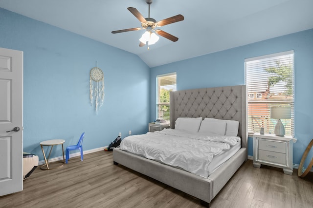 9108 Yellow Cedar Trl, Fort Worth, TX 76244 - bedroom featuring wood finished floors, vaulted ceiling, baseboards, and a ceiling fan