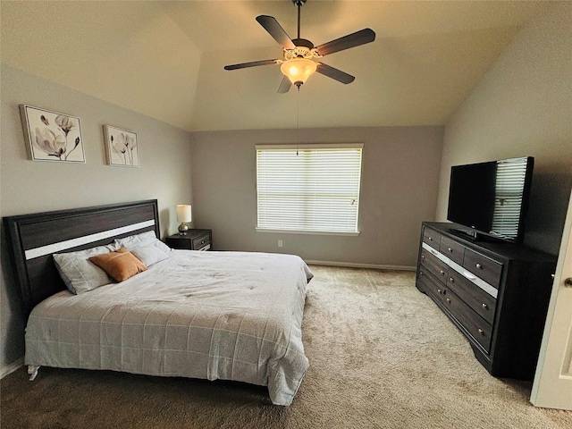 20214 Blue Lake View Ln, Humble, TX 77338 - carpeted bedroom featuring lofted ceiling, baseboards, and a ceiling fan