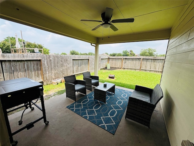 20214 Blue Lake View Ln, Humble, TX 77338 - view of patio / terrace with a ceiling fan and an outdoor living space