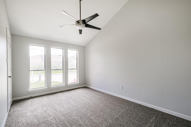 1326 Forest Home Dr, Houston, TX 77077 - unfurnished room featuring carpet floors, baseboards, ceiling fan, and vaulted ceiling