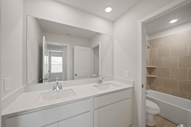 7919 Grand Louis Way, Spring, TX 77379 - full bathroom with double vanity, shower / tub combination, and recessed lighting