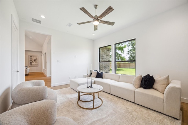 403 Venado View Ct, Conroe, TX 77304 - living room featuring a ceiling fan, light wood finished floors, recessed lighting, and baseboards