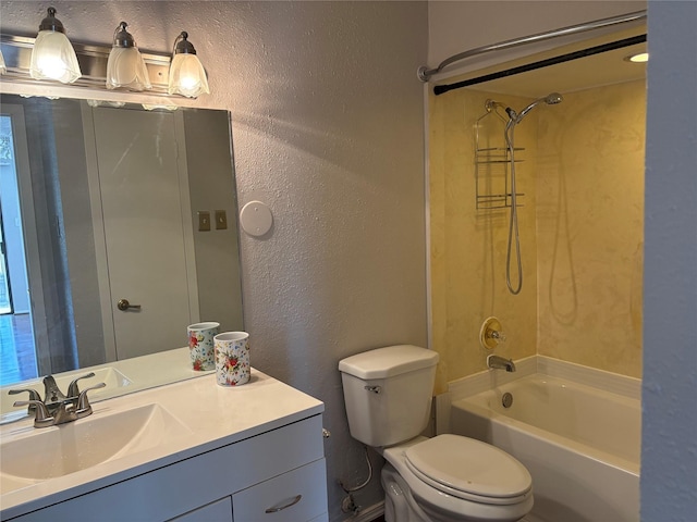 2822 S Bartell Dr Unit 22, Houston, TX 77054 - bathroom featuring a textured wall, toilet,  shower combination, and vanity