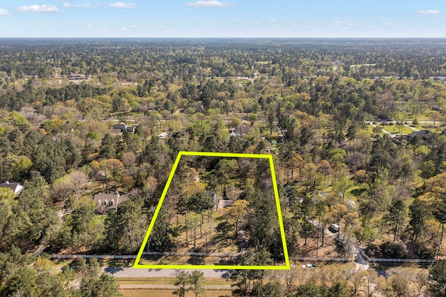 9219 Sendera Dr, Magnolia, TX 77354 - aerial overview of property's location featuring a forest and property parcel outlined