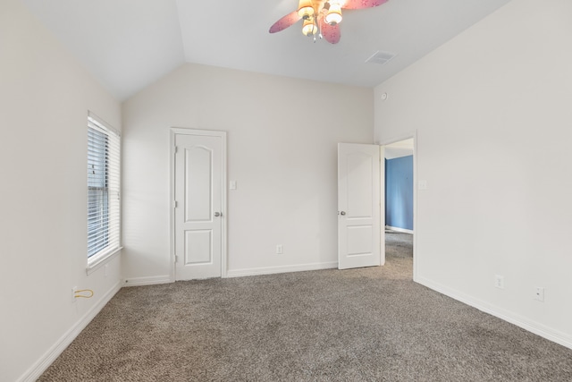 15106 Aragon Green Dr, Cypress, TX 77433 - unfurnished bedroom with carpet floors, vaulted ceiling, baseboards, and a ceiling fan