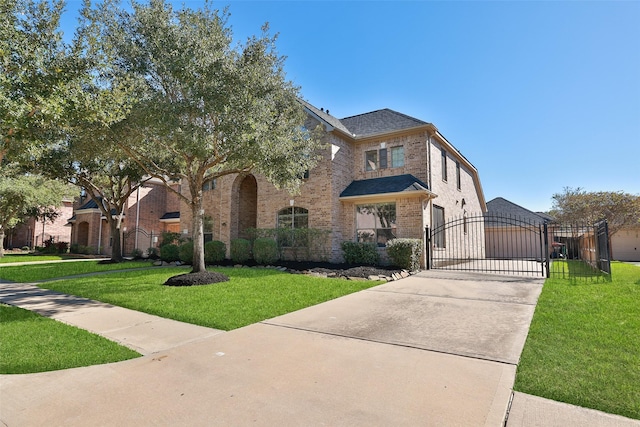 15106 Aragon Green Dr, Cypress, TX 77433 - view of front of property with a gate, concrete driveway, brick siding, and a front yard