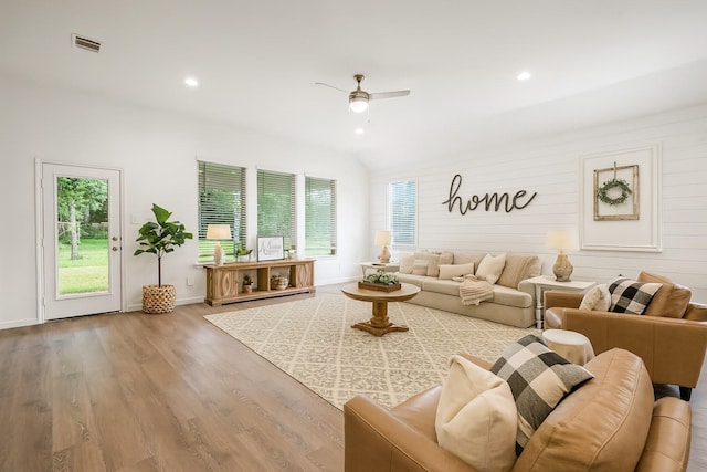 177 Jim Hall Ln, New Waverly, TX 77358 - living area with a ceiling fan, wood finished floors, and recessed lighting