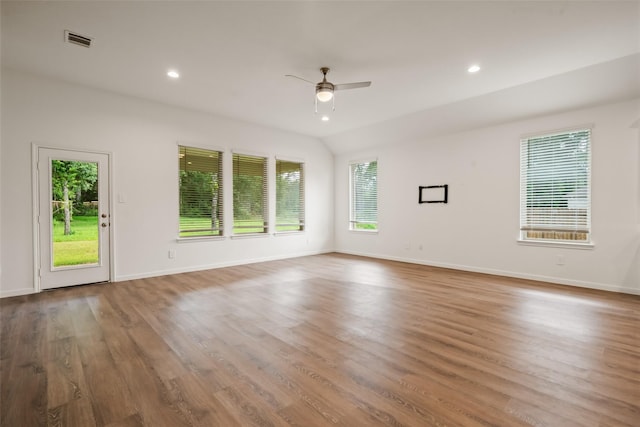 177 Jim Hall Ln, New Waverly, TX 77358 - unfurnished room featuring ceiling fan, wood finished floors, and recessed lighting