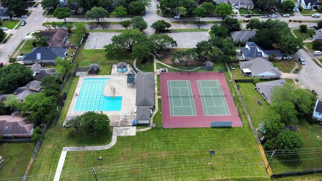 14011 Blazey Dr, Houston, TX 77095 - aerial view of property's location with a pool area and nearby suburban area