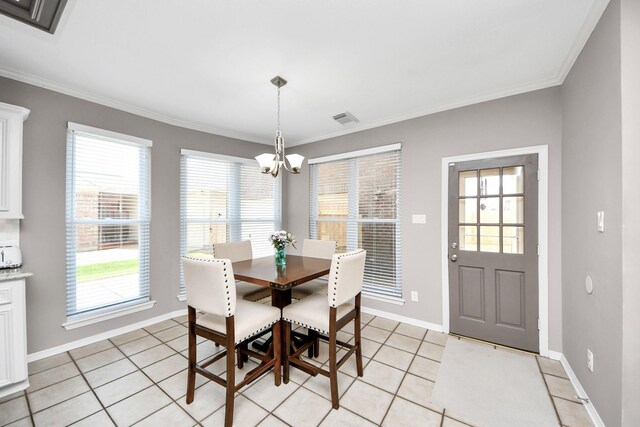 14011 Blazey Dr, Houston, TX 77095 - dining room featuring a chandelier, crown molding, baseboards, and light tile patterned floors
