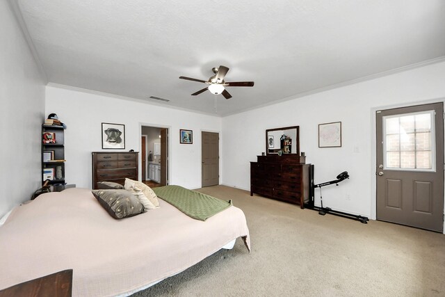 14011 Blazey Dr, Houston, TX 77095 - bedroom with light carpet, ornamental molding, and ceiling fan