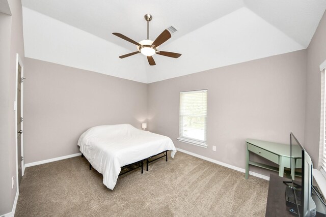 14011 Blazey Dr, Houston, TX 77095 - bedroom featuring lofted ceiling, carpet flooring, baseboards, and a ceiling fan