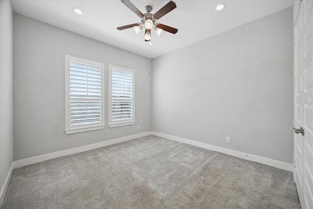 10022 Waving Grain Ln, Houston, TX 77080 - unfurnished room featuring ceiling fan, carpet floors, baseboards, and recessed lighting