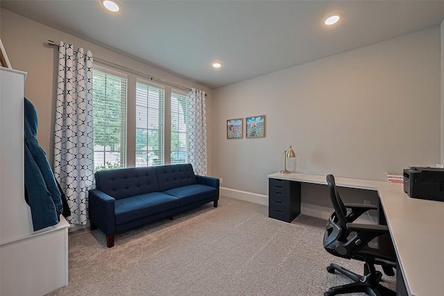 16826 Ellicott Rock Dr, Humble, TX 77346 - home office with light carpet, baseboards, and recessed lighting